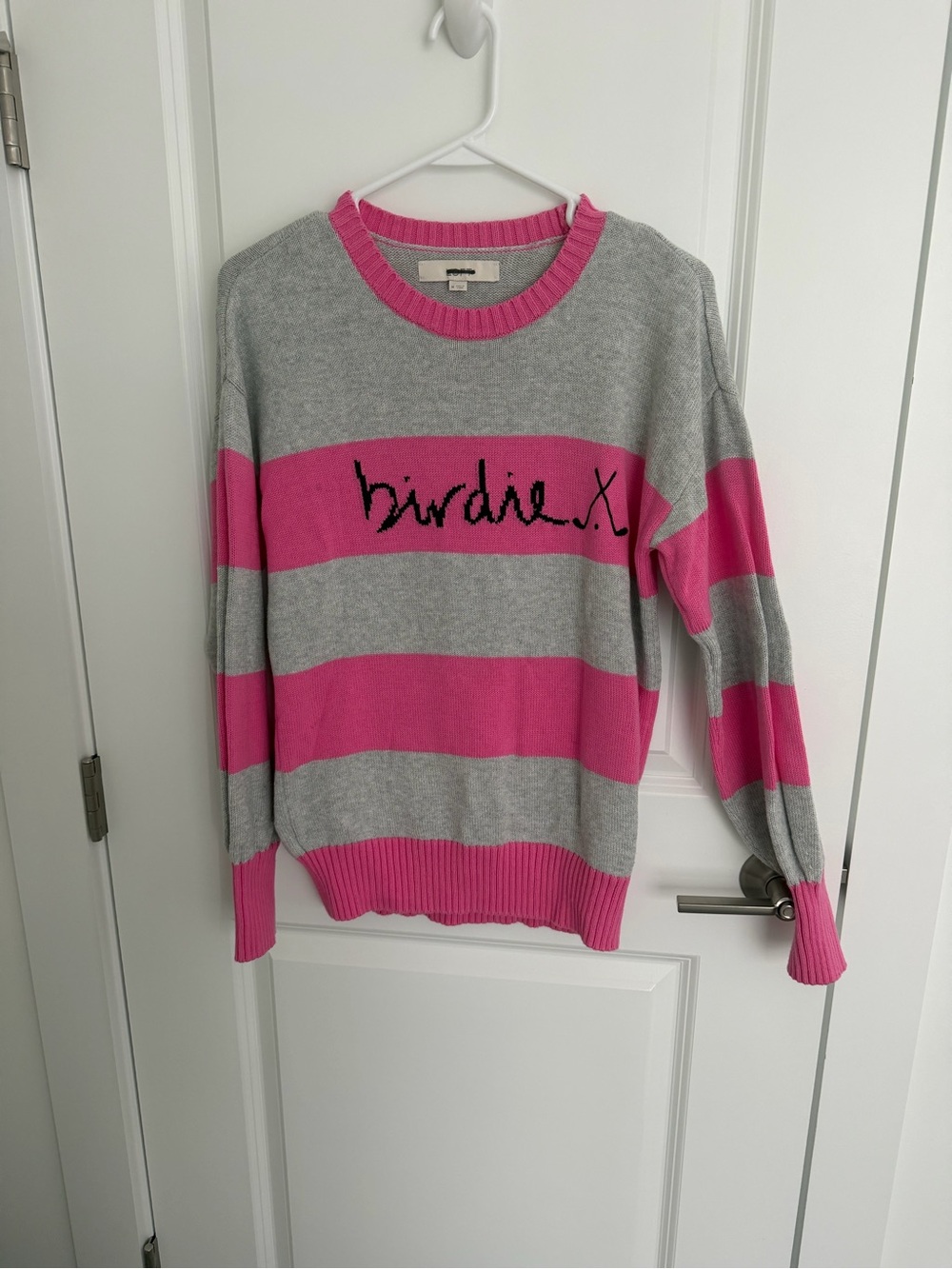 Birdie.x Gray & Pink Striped Crewneck Sweater